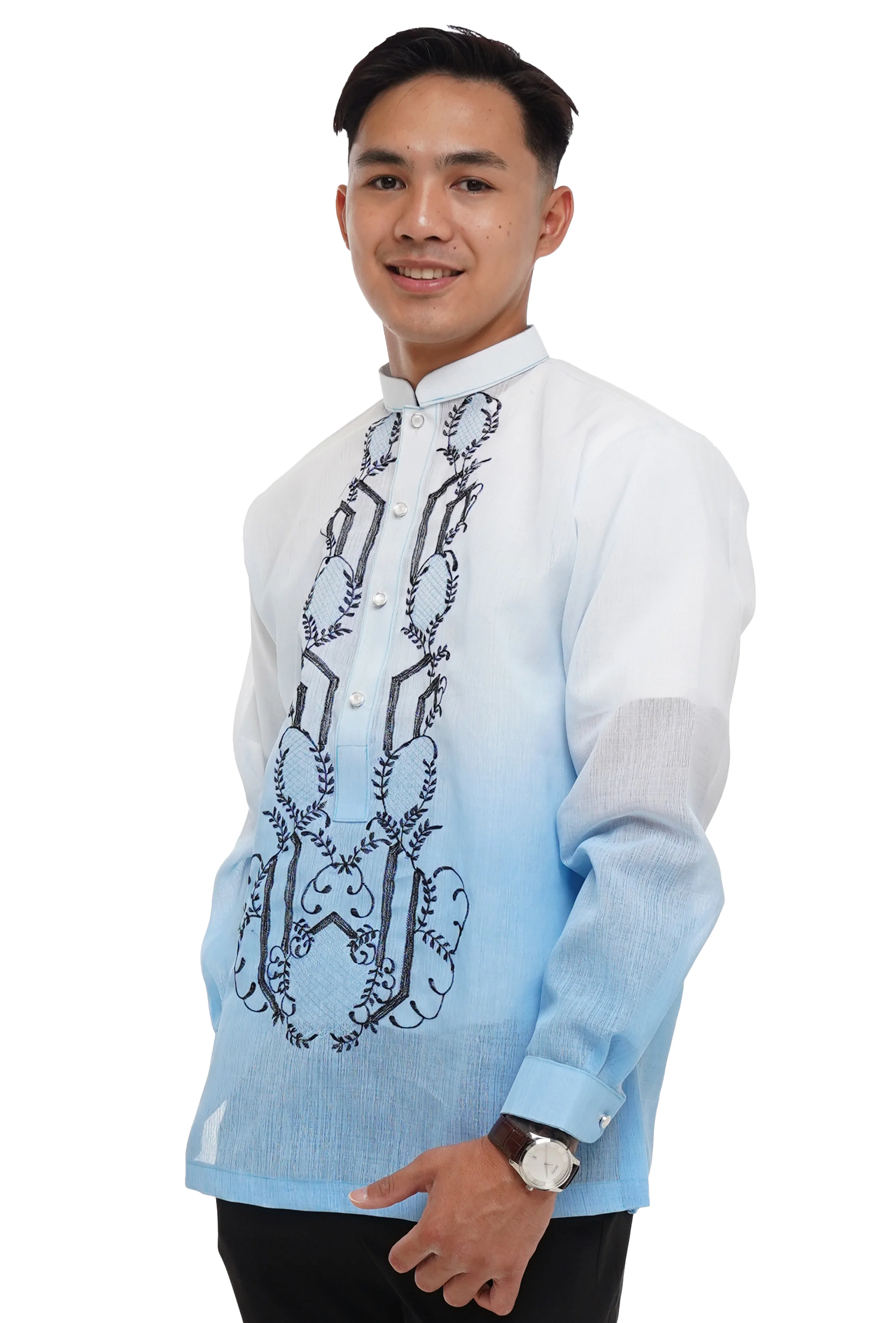 Jusi Blue Chinese Collar Barong Tagalog - Michael - JV44 - Image 3
