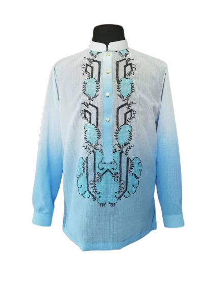 Jusi Blue Chinese Collar Barong Tagalog - Michael - JV44 - Image 5
