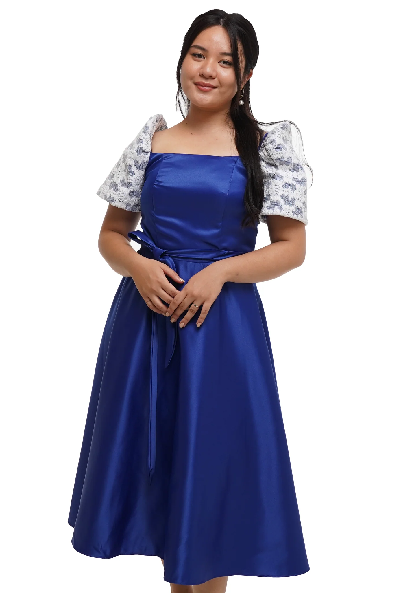 Couples Set Satin Blue Barong Tagalog + Filipiniana Midi Dress - Miko & Kris - JV556 - Image 3