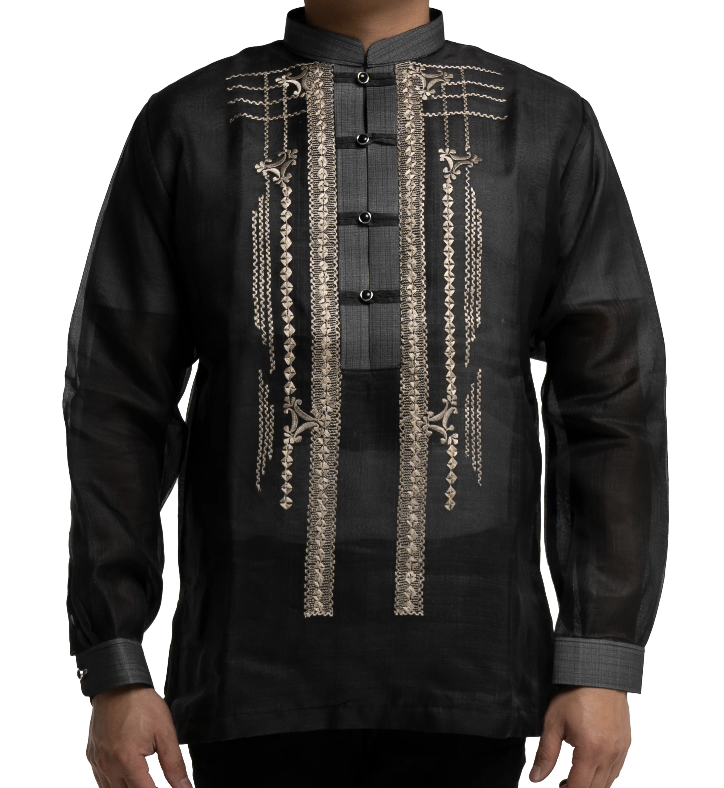 Couples Set Cultural Black Cocoon Barong + Organza Top and Duchess Skirt - F9 - Image 3