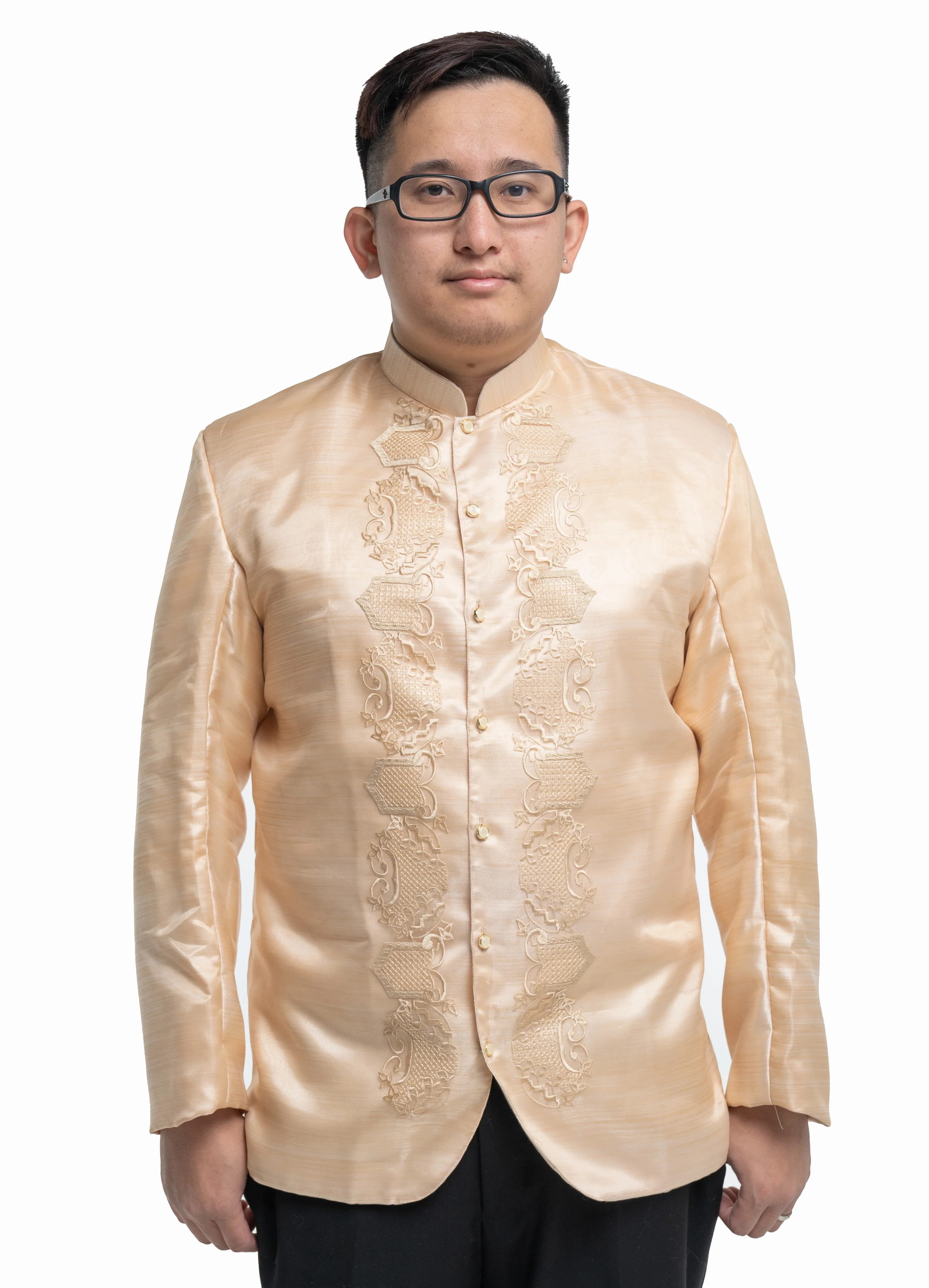 Couples Set Golden Satin Barong Tagalog + Studded Princess Dress with Umbrella Petticoat - S1 - Image 8