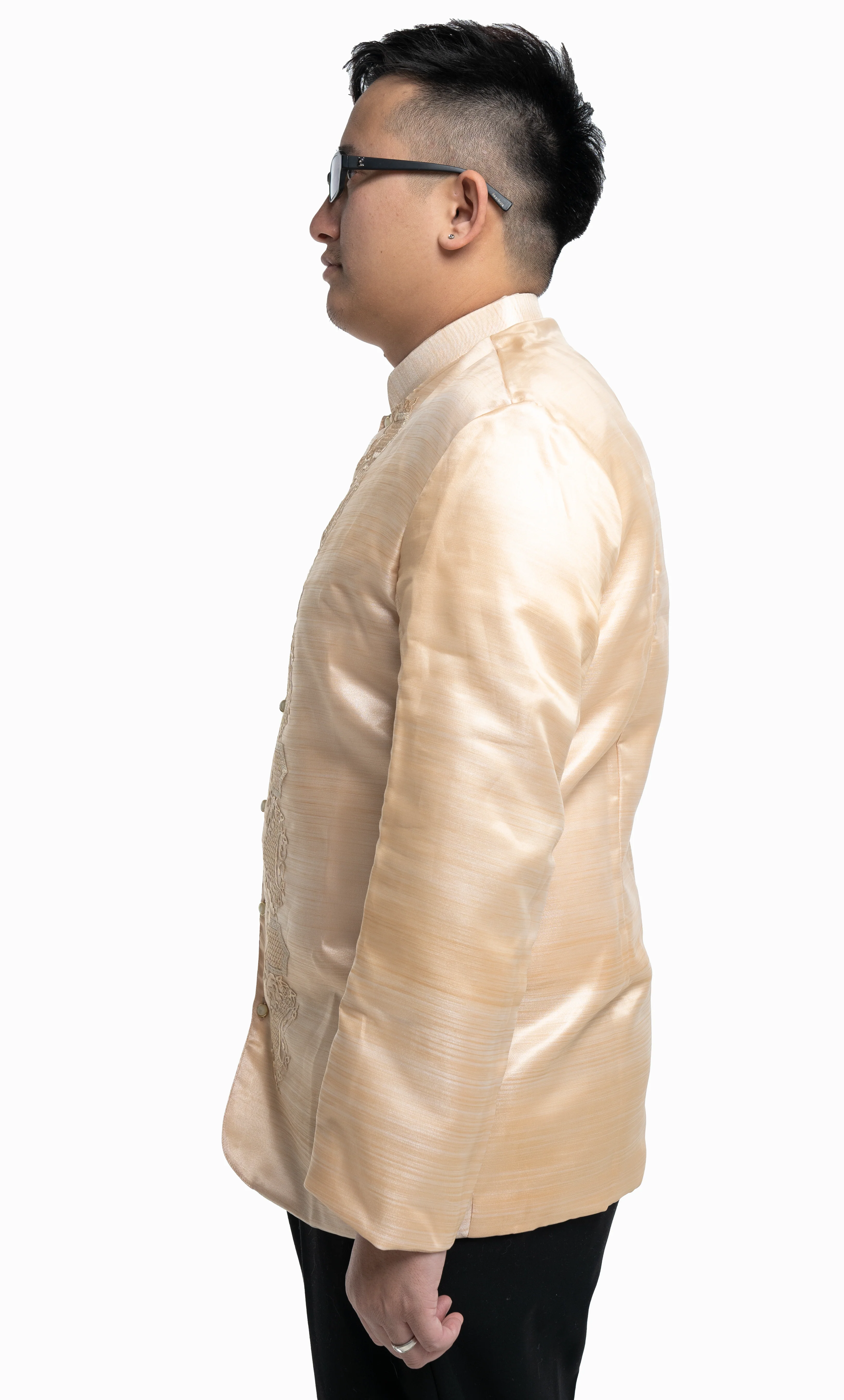 Couples Set Golden Satin Barong Tagalog + Studded Princess Dress with Umbrella Petticoat - S1 - Image 9