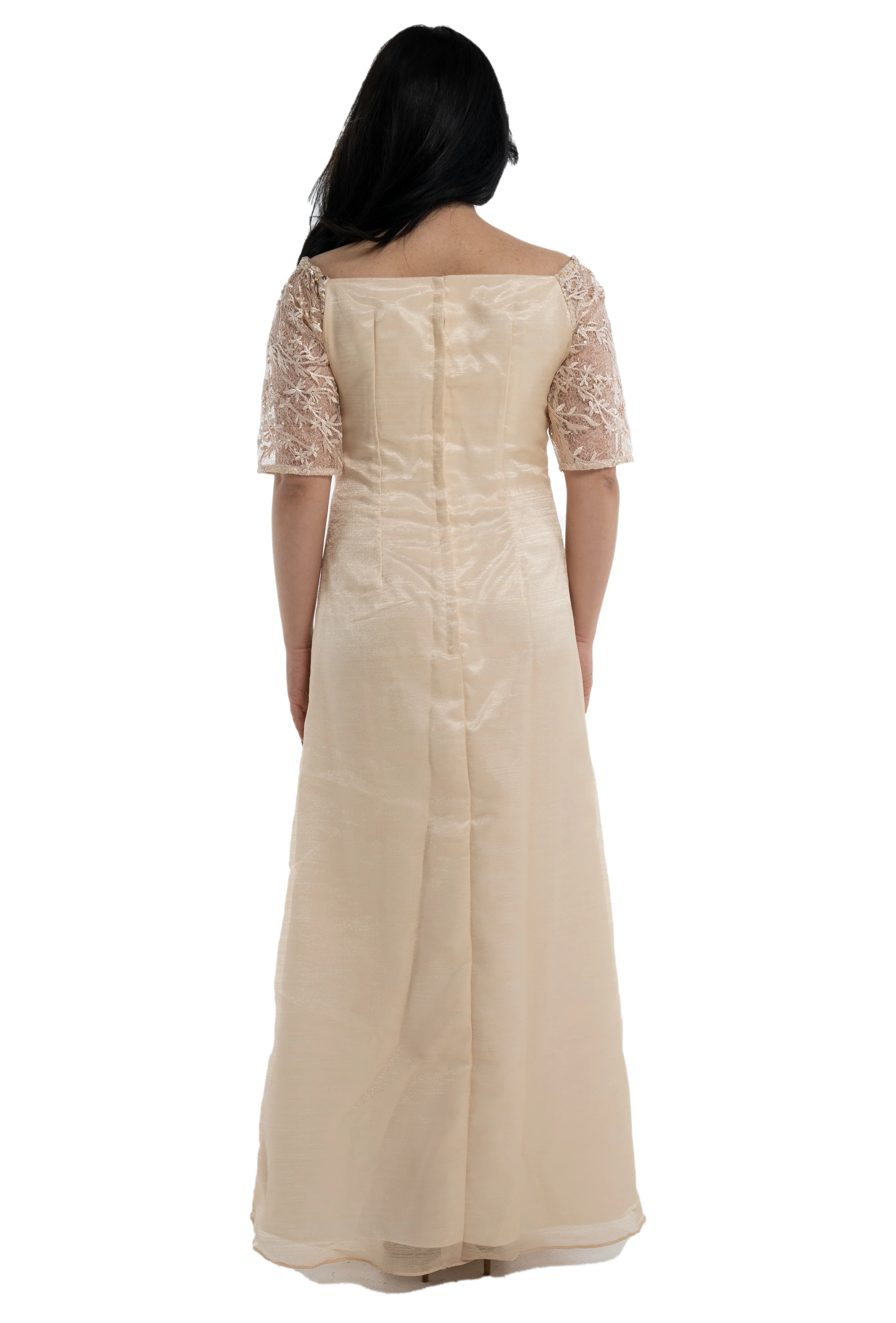 Full Lace Top Beige Modern Filipiniana Dress - Claudia - MR6 - Image 5