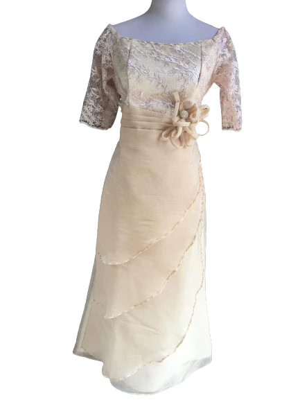 Full Lace Top Beige Modern Filipiniana Dress - Claudia - MR6 - Image 6