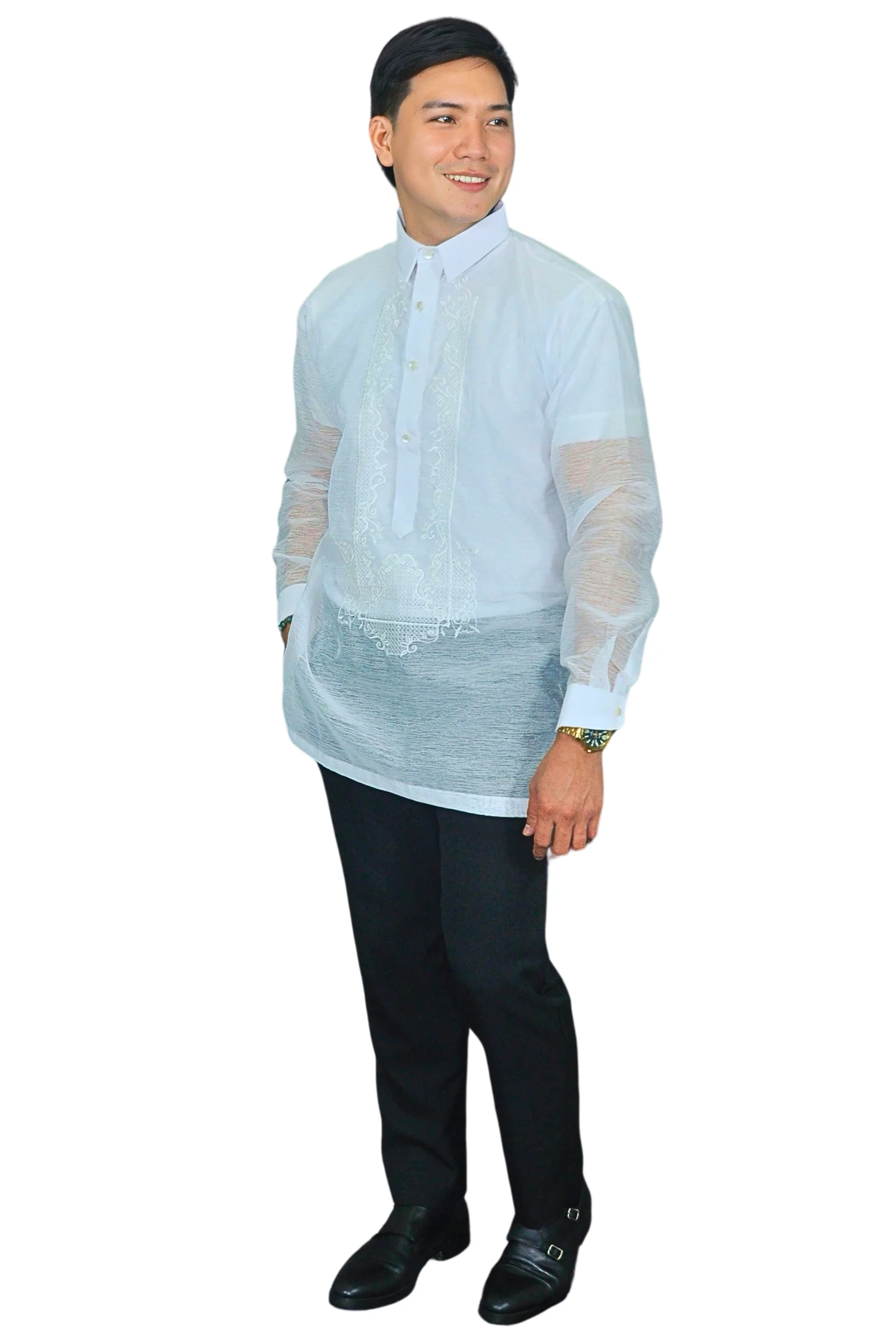 Classic White Barong Tagalog - Davide - JS12 - Image 3